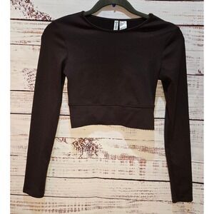 Divided H&M Ribbed Long Sleeve Crop Top Brown Womens Size S
